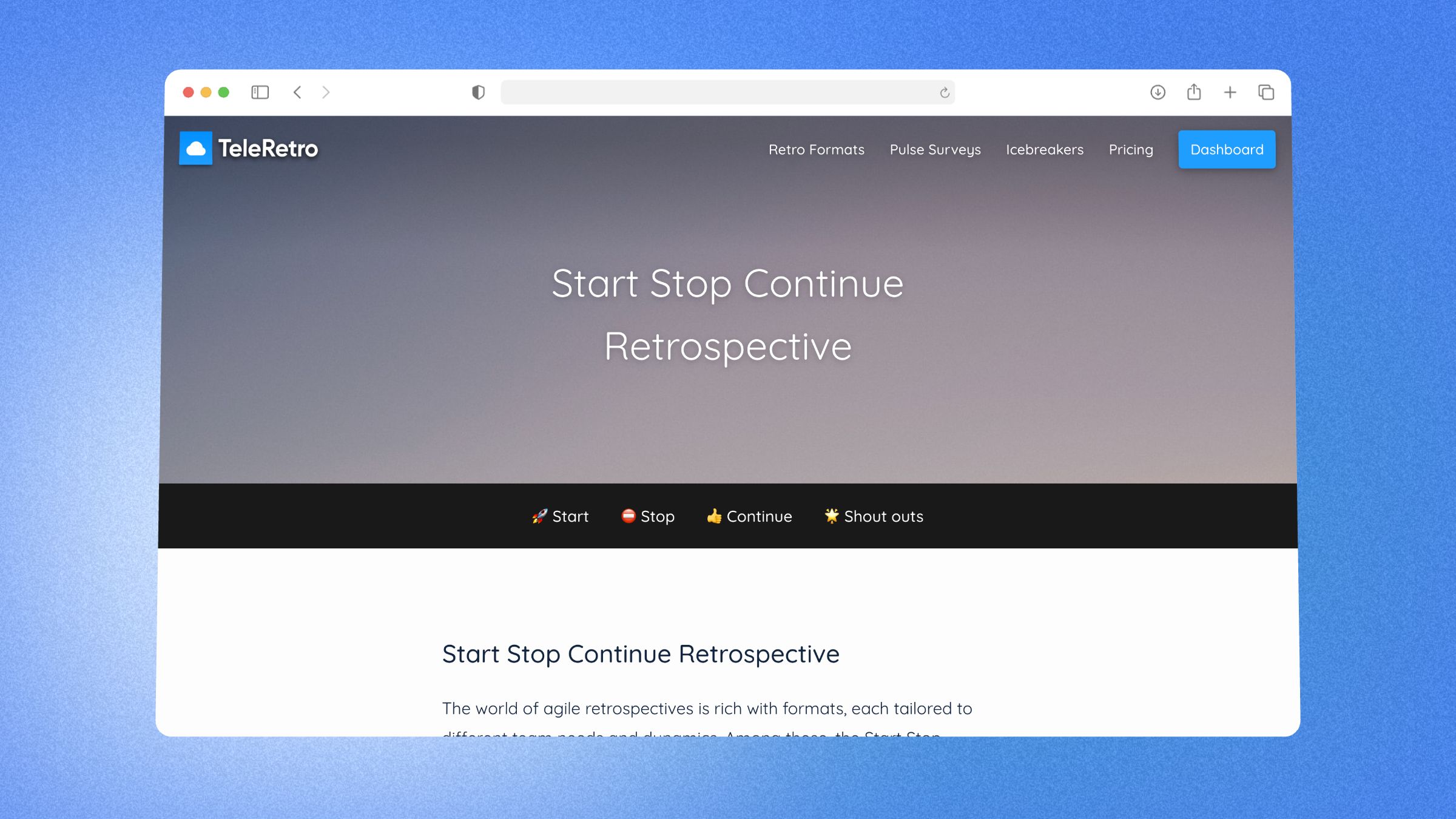 Start Stop Continue - retrospetive template